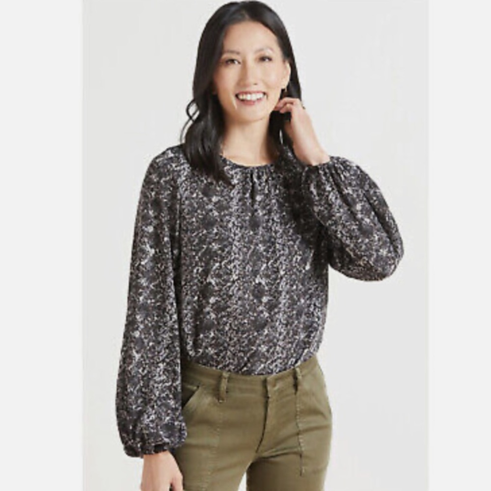 Allison Joy Black & White Printed Long-Sleeve Blouse